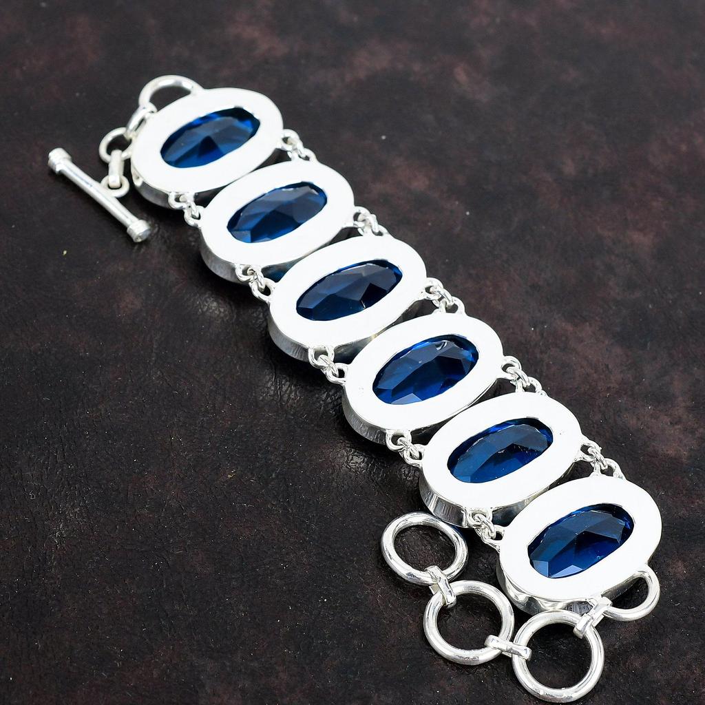 Граненый браслет из лондонского голубого топаза, браслет из драгоценных камней ручной работы, браслет из стерлингового серебра 925 пробы, браслет с регулируемой цепочкой, серебряные украшения для подарка