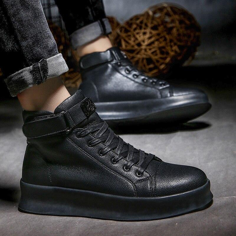 Couple Board Shoes Red Foreign Year Shoes Leather Waterproof Casual Shoes Men Flat High Top Solid Color Vulcanized Sneakers