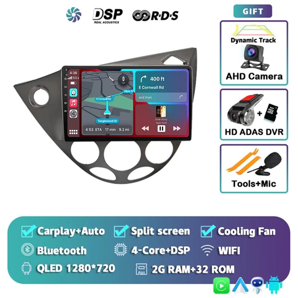 9-дюймовый Android 14 автомобильный радиоприемник для Ford Fiesta 1995-2001 Focus MK1 1998-2004 2 Din стерео мультимедийный проигрыватель Carplay Autoradio головное устройство