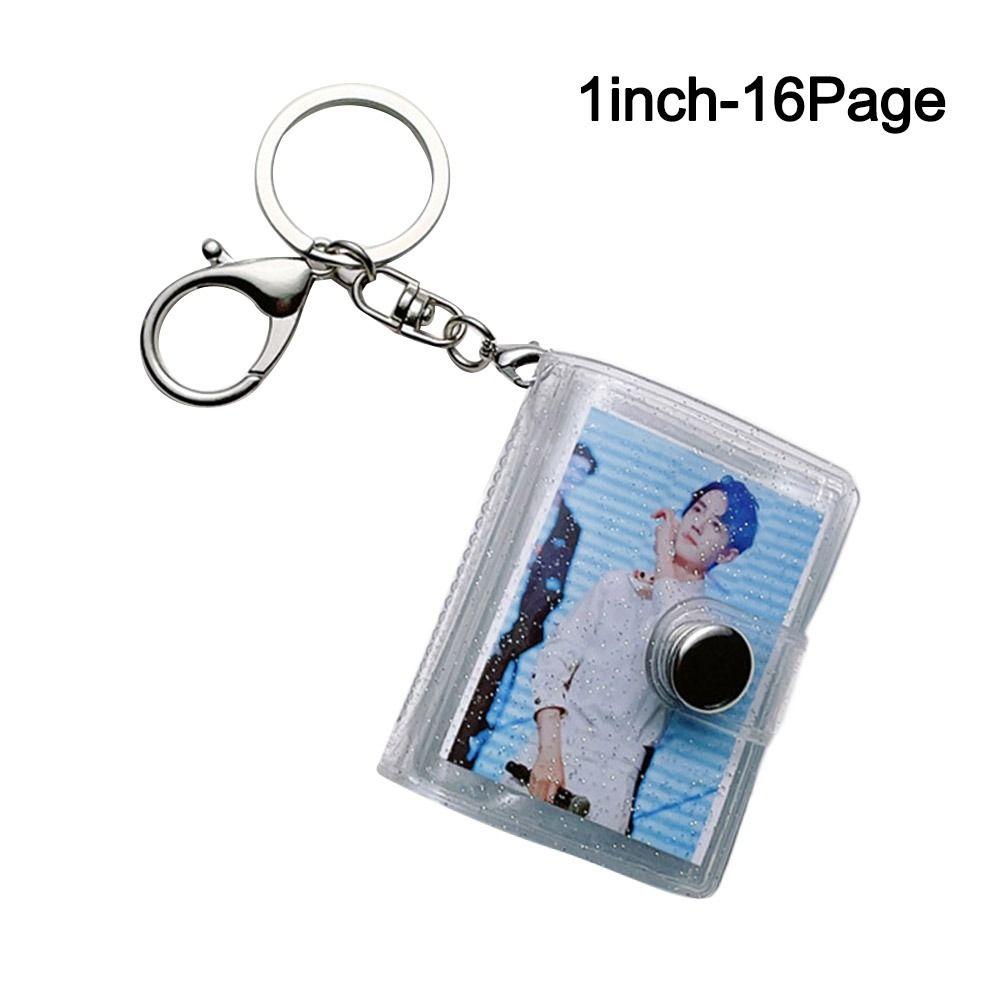 Portable 1/2 Inch Mini Photo Album 16 Pockets with Keychain Backpack Keyring Snap Button Design PVC Keychain Mini Album