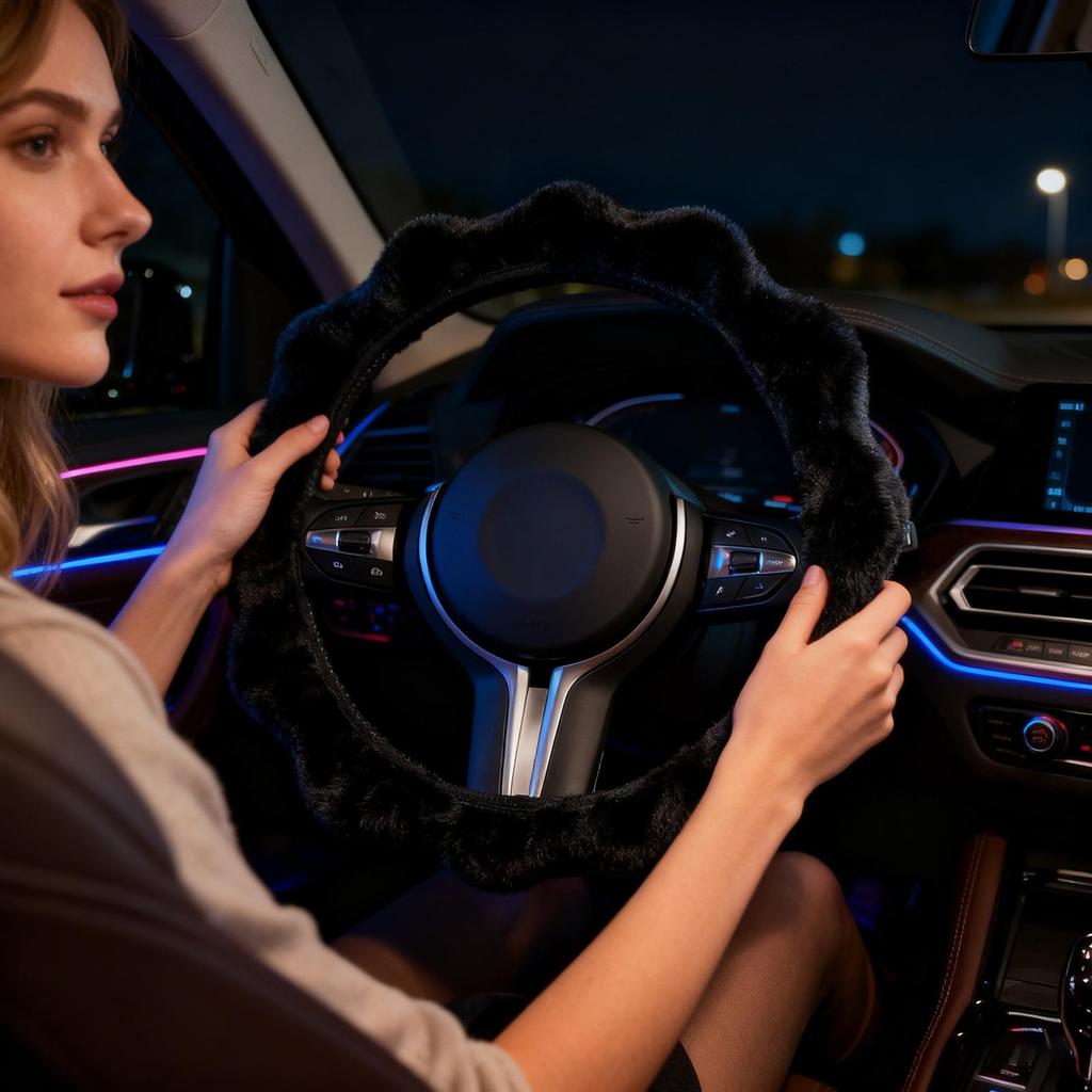 Plush Steering Wheel Cover Auto Interior Accessories Stuffed Steering Wheel Wrap For Drivers Men Women Sedans Trucks SUVs RVs