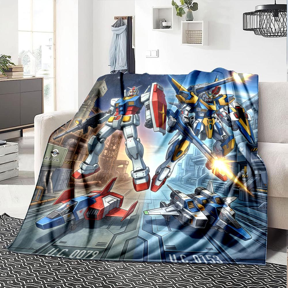 1PC Mobile Suit Gundam Patterned Flannel Blanket Suitable For All Seasons For Home Decor Warmth And Comfort Gifts Holiday Present