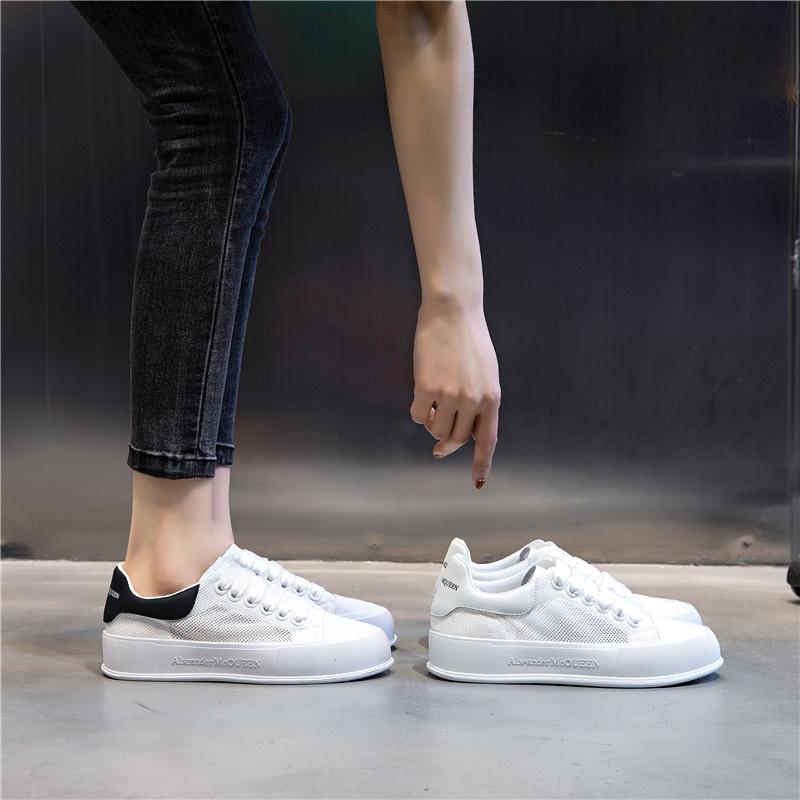 Genuine Leather Women's Shoes Through the Net 2025 New Summer Women's Breathable Versatile Casual Shoes Flat Bottom Shallow Mouth White Shoes Children