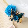 European & American Retro Bohemian Butterfly Ring: Open-Fit with Full Diamond, Crystal Rose Flower Design