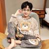 Boys' Cute Cartoon Flannel Pajamas - Thick Corduroy, Round Neck, for Fall and Winter