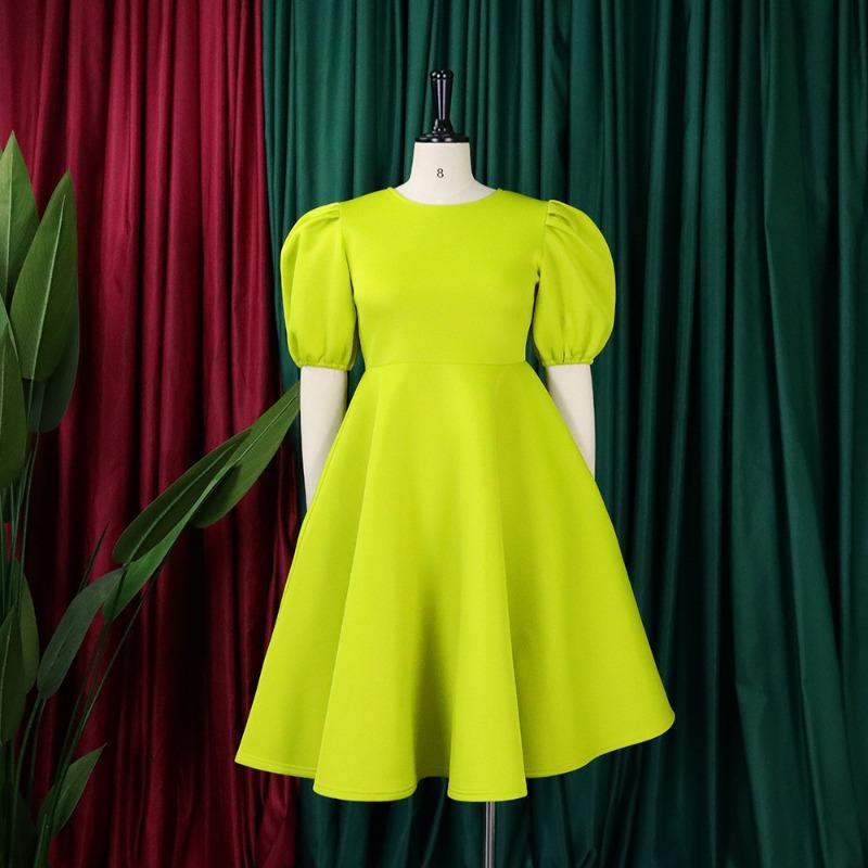 Летнее женское платье больших размеров с круглым вырезом, темпераментным платьем трапециевидной формы с объемными рукавами и большой талией, темпераментное