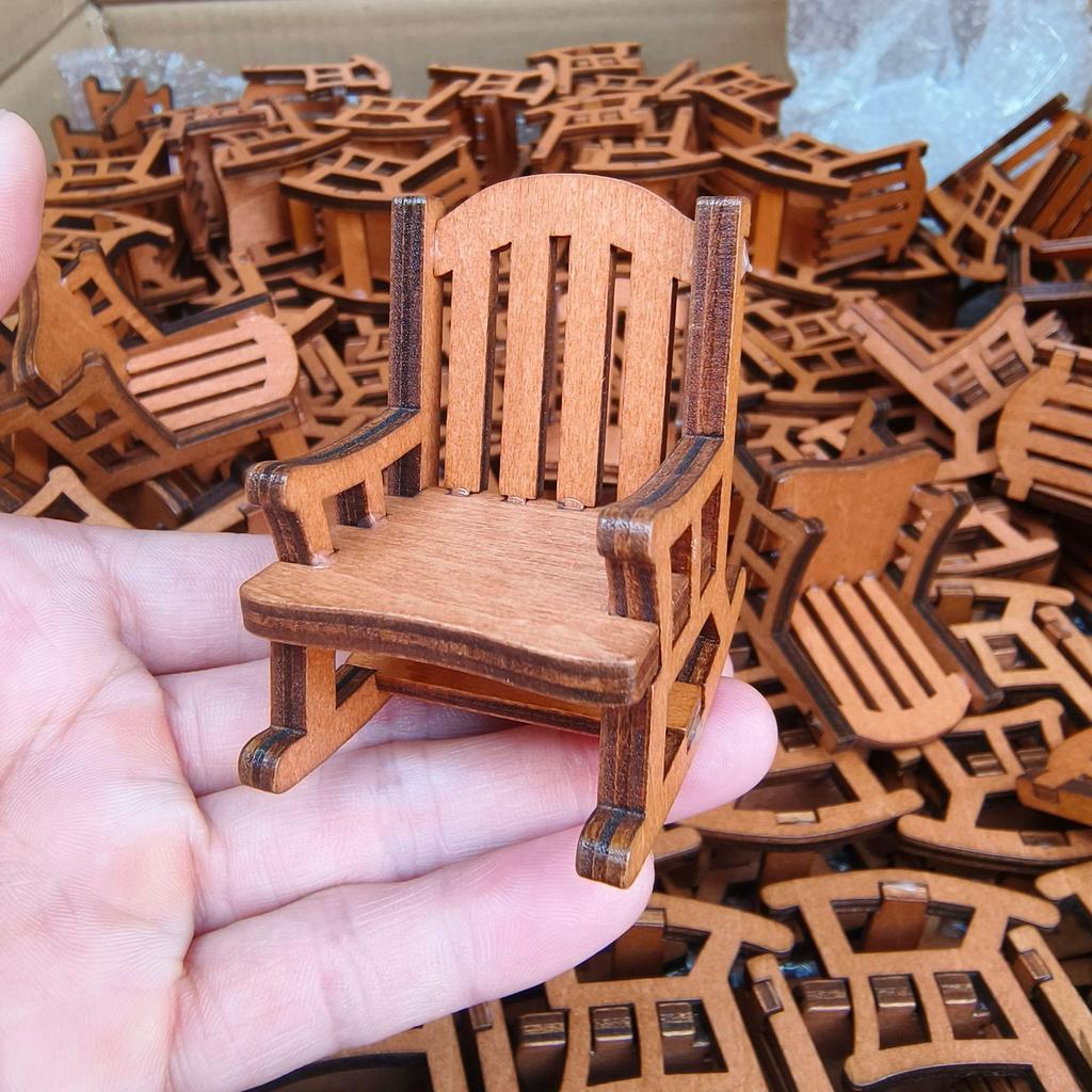 Handmade Miniature Wooden Frog Rocking Chair Ornament - DIY Decorative Accessory