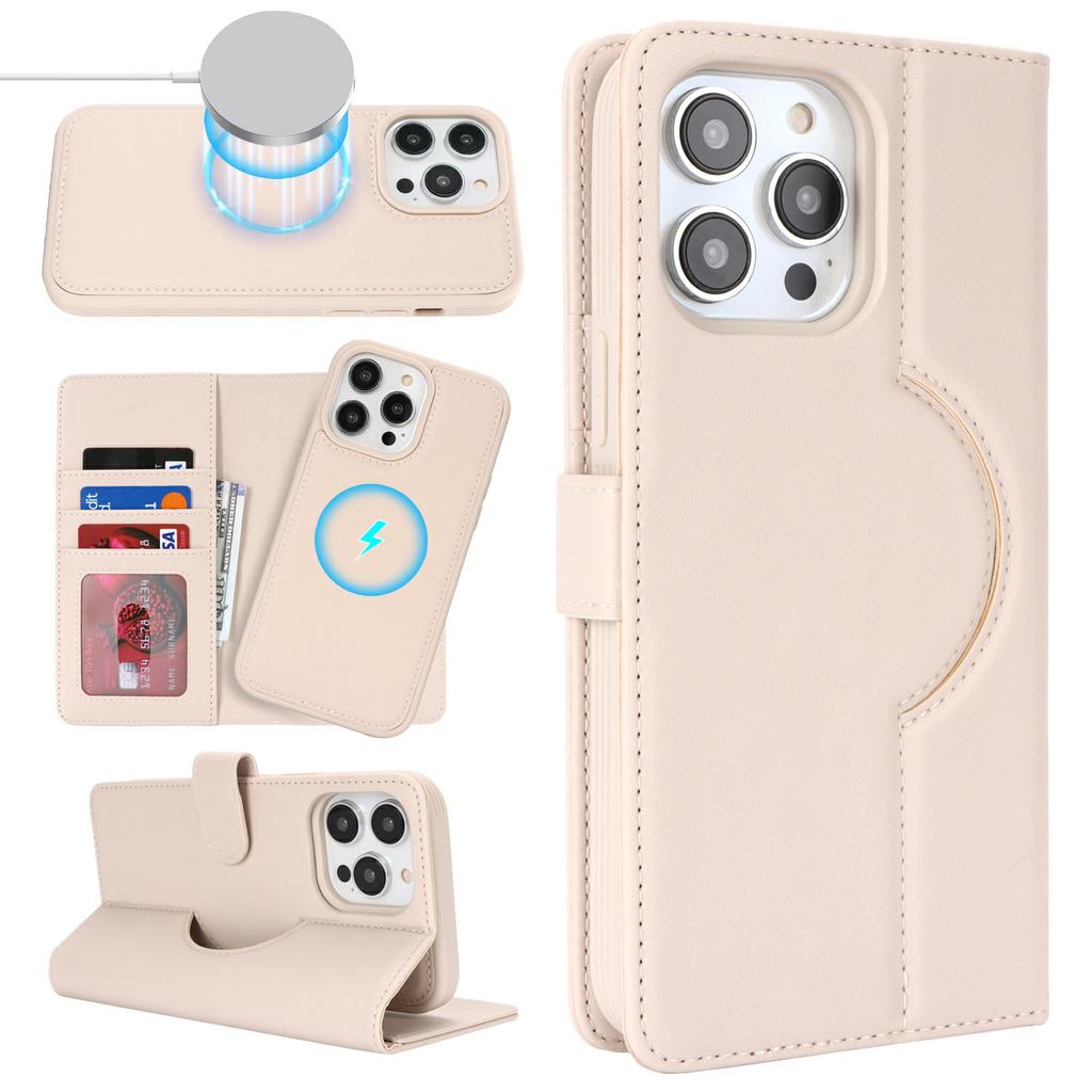 For iPhone 15 Pro Wallet Case Compatible with MagSafe Anti-Drop Detachable PU Leather Phone Cover