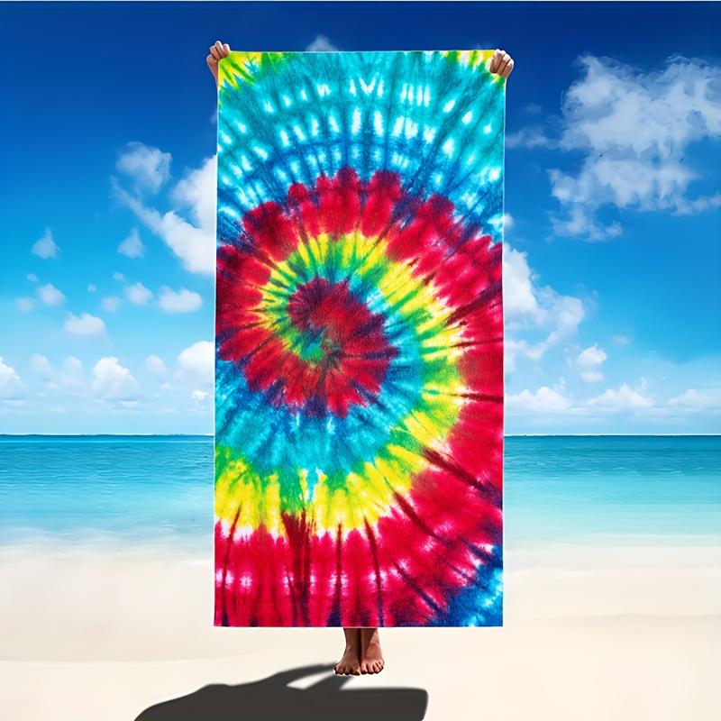 Rainbow Spiral Tie Dye Print Beach Towel Quick Dry Sand Free Oversized Bath Towel for Pool Travel Summer Vacation Boho Style