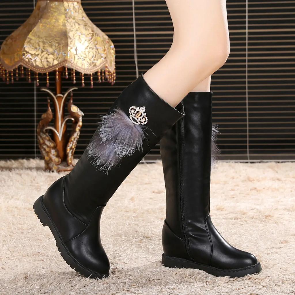 Обувь Элегантная обувь на низком каблуке для женщин Зимние сапоги на плоской подошве с высоким голенищем для женщин Длинные рабочие сапоги со стразами Готическая распродажа Гот