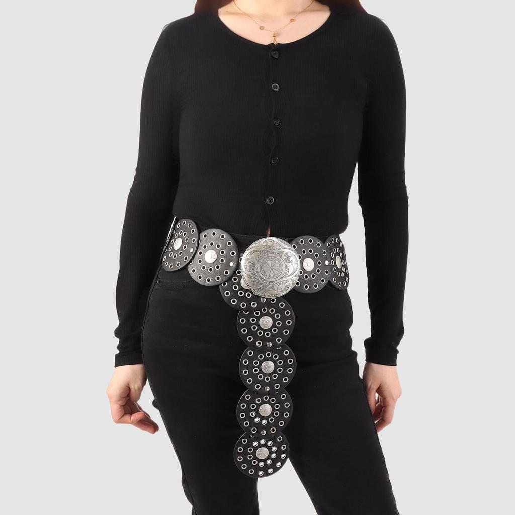Western Style Disc Belt Y2K Wide Disc Belt Cowboy Wide Disc Belt Hollow Belt for Women