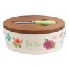 Painted Meadow Butter Dish Set Acacia Wood Lid Metal Serving Knife Floral Embossed Stoneware Butter Storage Handcrafted Kitchen