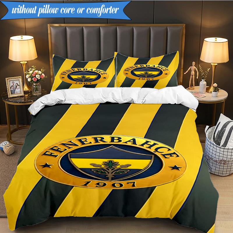 3PCS Fenerbahçe Crest Design Bedding Set 2D Printing (Includes 1 Duvet Cover + 2 Pillowcases Coreless), Bedroom decor,Fan gift