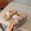 Girl Woven Slippers Soft-soled Outdoor Walking Shoe Child Summer Children's Retro Ethnic Style Princess Beach Shoes Slide H05289