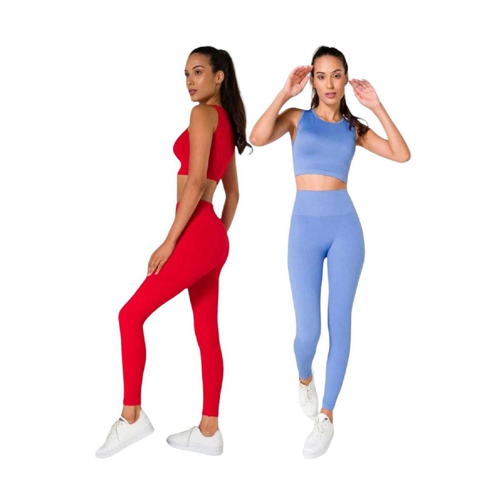Women's Athlete Fitness Yoga Plates High Waist Tights-crop Ribbed Set 2 Pieces