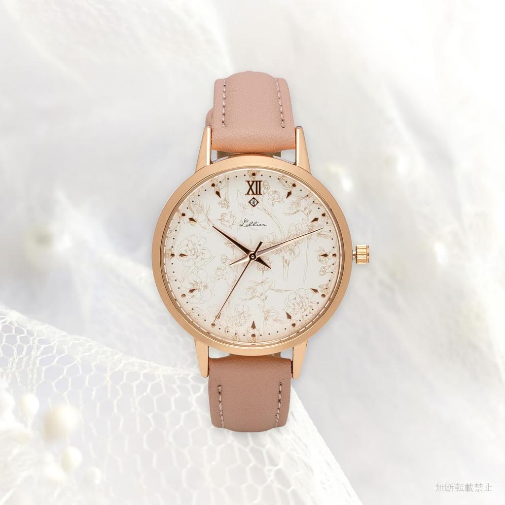 Часы аналоговые кожаный ремешок цветочный узор элегантный розовый Althea [Fieldwork] женские YM088-2