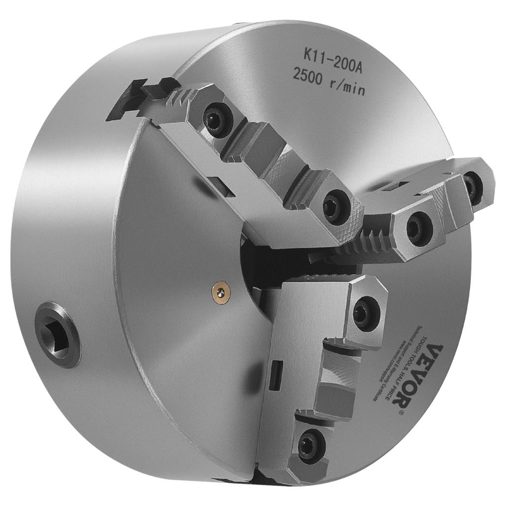 VEVOR 3-Jaw Lathe Chuck, 8 Inch (200 mm), Self-Centering Chuck with 2 1/4 in-8 Threaded Backing Plate