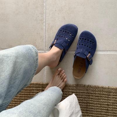 Женские шлепанцы из натуральной кожи с перфорацией и дышащие, в ретро-стиле, для ношения на улице летом, с мягкой подошвой, уродливые и милые