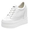 Hidden Heel 11CM Wedges Shoes Women Platform Genuine Leather Shoes Woman White Lace Up Thick Sole Sneakers Black