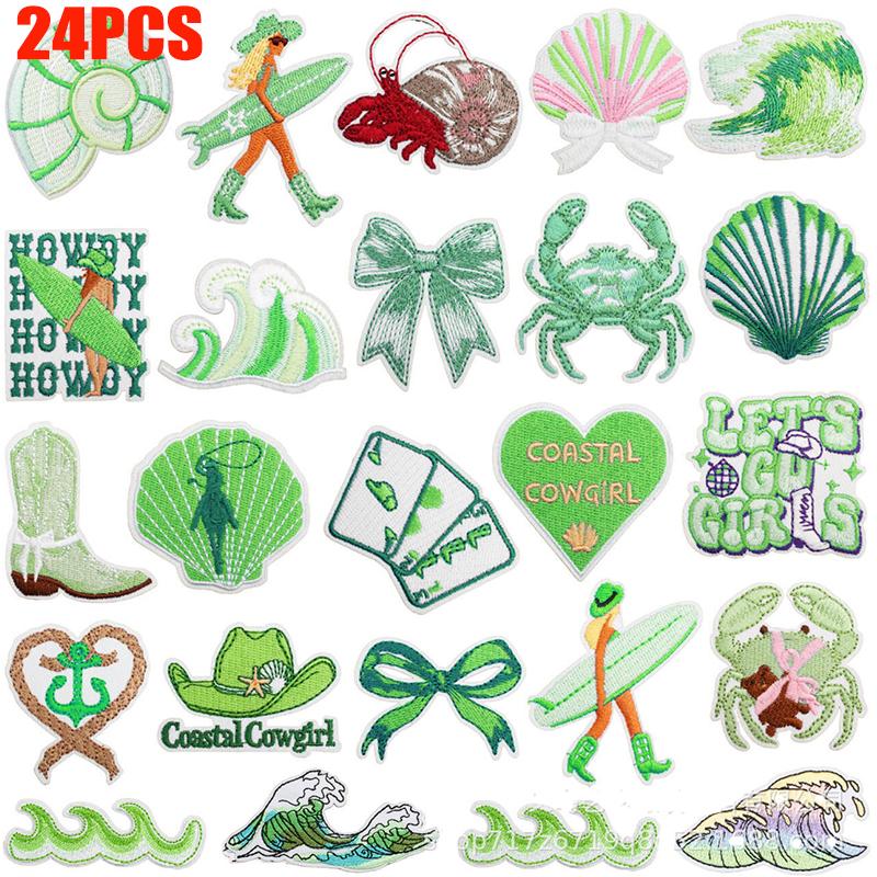 Набор 16 /30 шт. Нашивка Сделай сам Серфинг Девушки /Морские Животные Нашивка Мультяшная Радужная Буква Цветок Вышивка Нашивки Приутюживаемые Нашивки Пришить Сделай сам