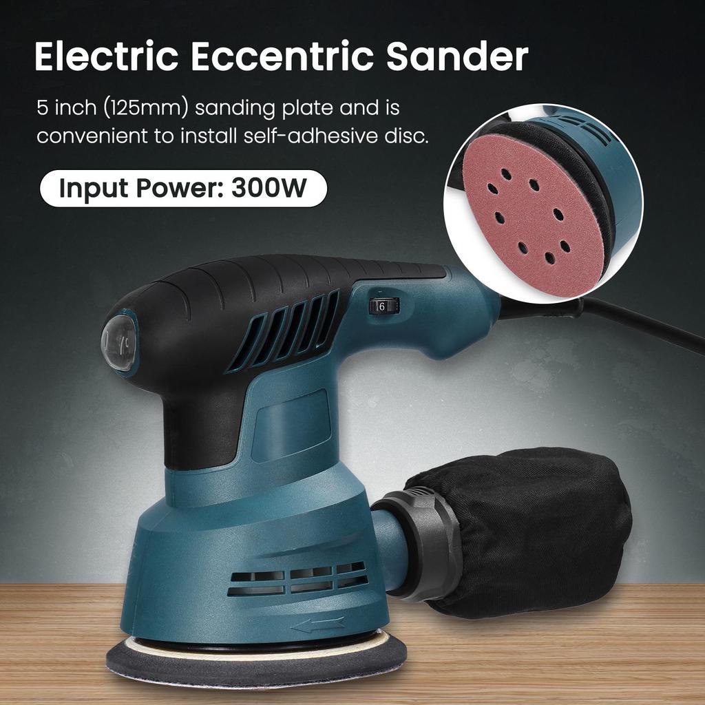 300W Handheld Electric Eccentric Sander 5 Inch 125mm Sanding Plate Electric Sander Wood Processing