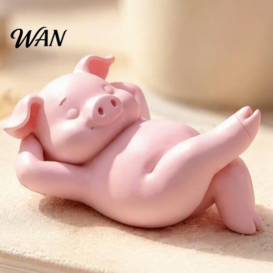 Compact Room Ornament 3D Printed Lying Pig Figurine, Cute Pink Statue, Small Adorable Decor Resin Animal for Bedroom Bookshelf And Car Dashboard