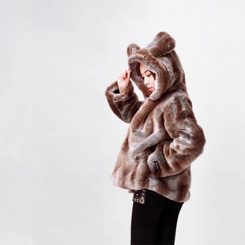 Fur autumn and winter environmentally friendly artificial fur coat bear ears cartoon women's jacket