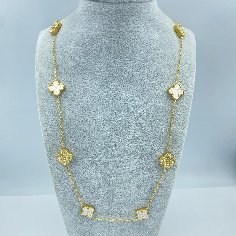 13 мм Титановая сталь 60+5 см 10 цветов Двусторонняя Счастливый Четырехлистный клевер Женское ожерелье