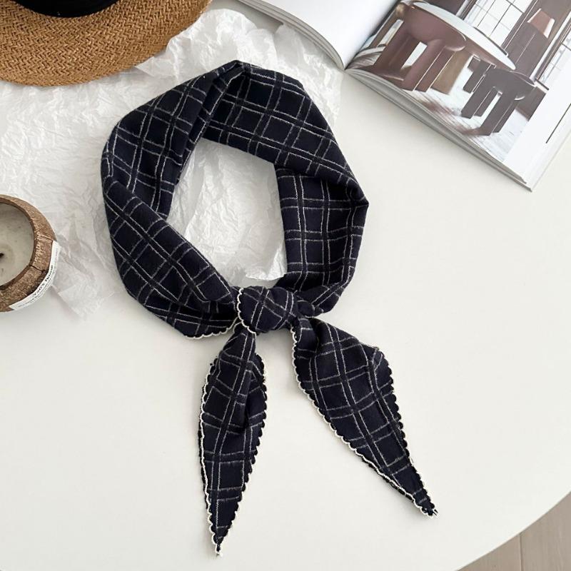 Autumn and Winter New Polished Plaid Rhombus Triangle Scarf Fashion Headscarf Scarf Temperament Silk Scarf Retro Small Scarf