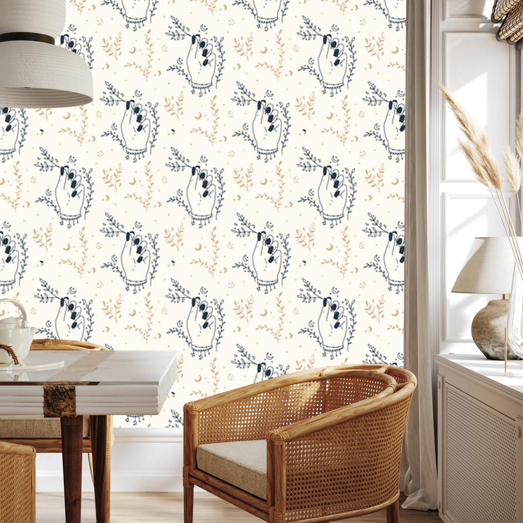 Wallpaper Boho Pattern White and Light Gray for Living Room and Bedroom 50x1000