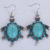 Retro Cute Rhinestone Turtle Dangle Pendant Tibetan Ear Hook Earrings Jewelry