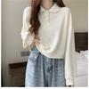 Polo Neck Spring Autumn Long-sleeved Sweatshirt for Women  New Short Top Korean Loose Thin