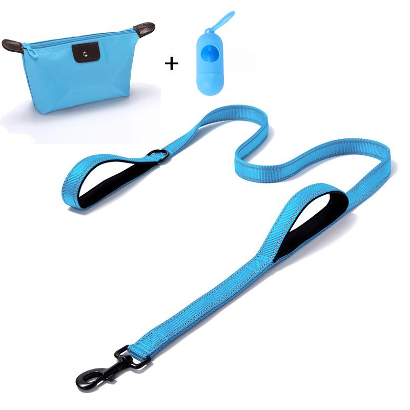 Dog Leash Dual Handle Hands Free Running Leash Shock Absorbing Extendible Bungee Reflective Stitching Adjustable Waist Belt