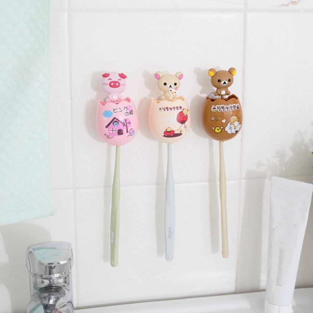 Plastic Animal Egg-shaped Toothbrush Holder Double Suction Cup Toothbrush Rack Bathroom