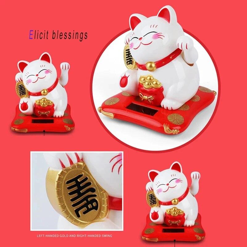 1 шт. Lucky Cat на солнечных батареях Maneki Neko, махающие руками, фигурки кошек Fortune, домашний офис, автомобиль, праздничный, сезонный, новогодний декор