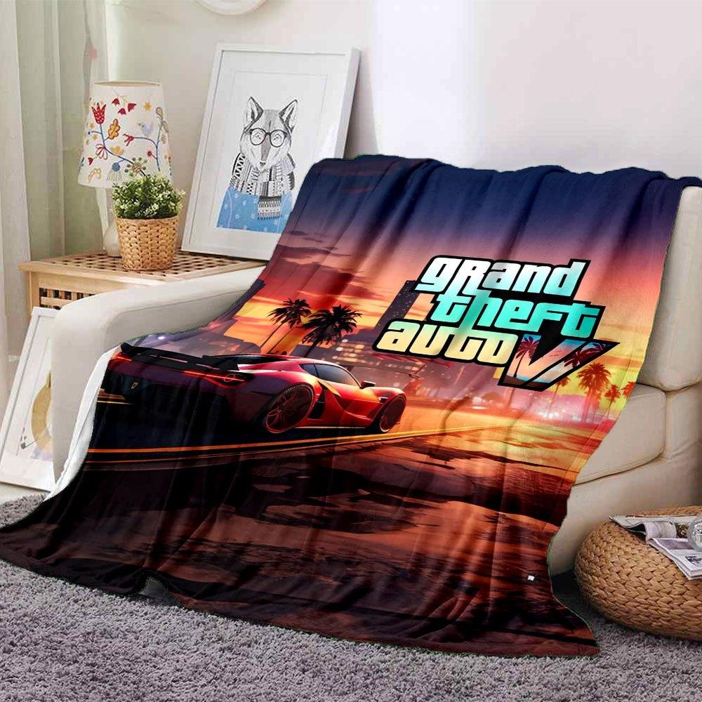 1 шт. Мягкое фланелевое одеяло Grand Theft Auto с дизайнерским принтом. Уютное одеяло для всех сезонов, идеально подходит для дивана, кровати, офиса
