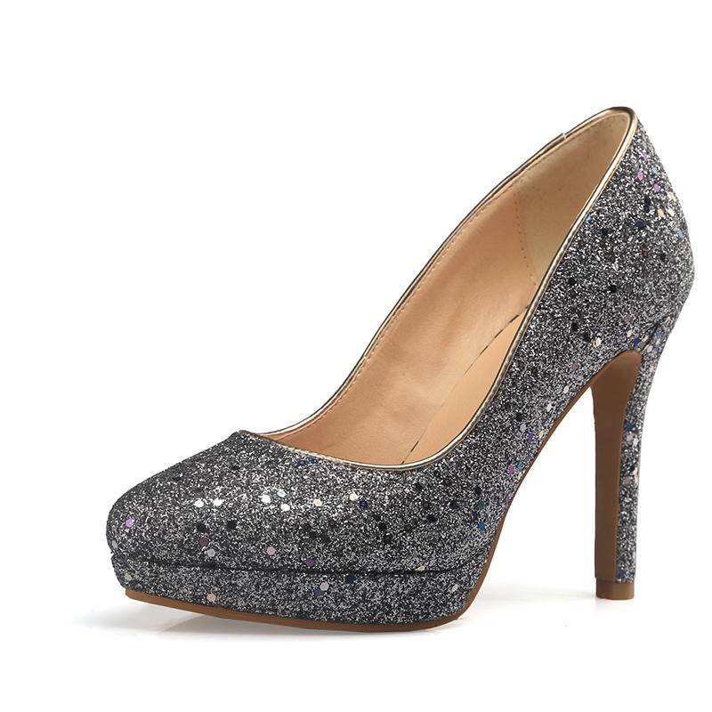 Женские туфли-лодочки на высоком каблуке, модные туфли для банкета и свадьбы с пайетками, водонепроницаемые, на тонком каблуке, с мелким вырезом, большого размера, всесезонные туфли