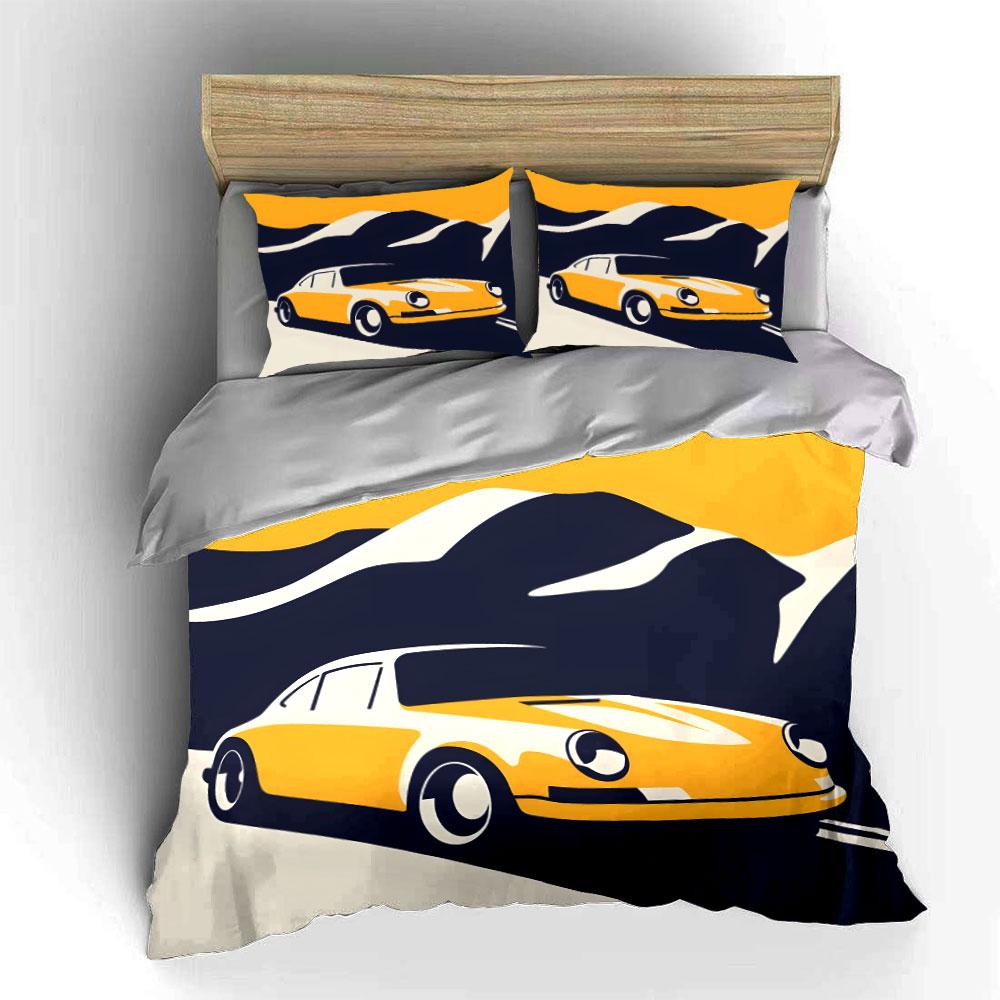 Yellow cars and mountains. Bedding sets Duvet cover sets Duvet covers Pillowcases(1*Duvet Cover 2*Pillowcases without duvet insert)