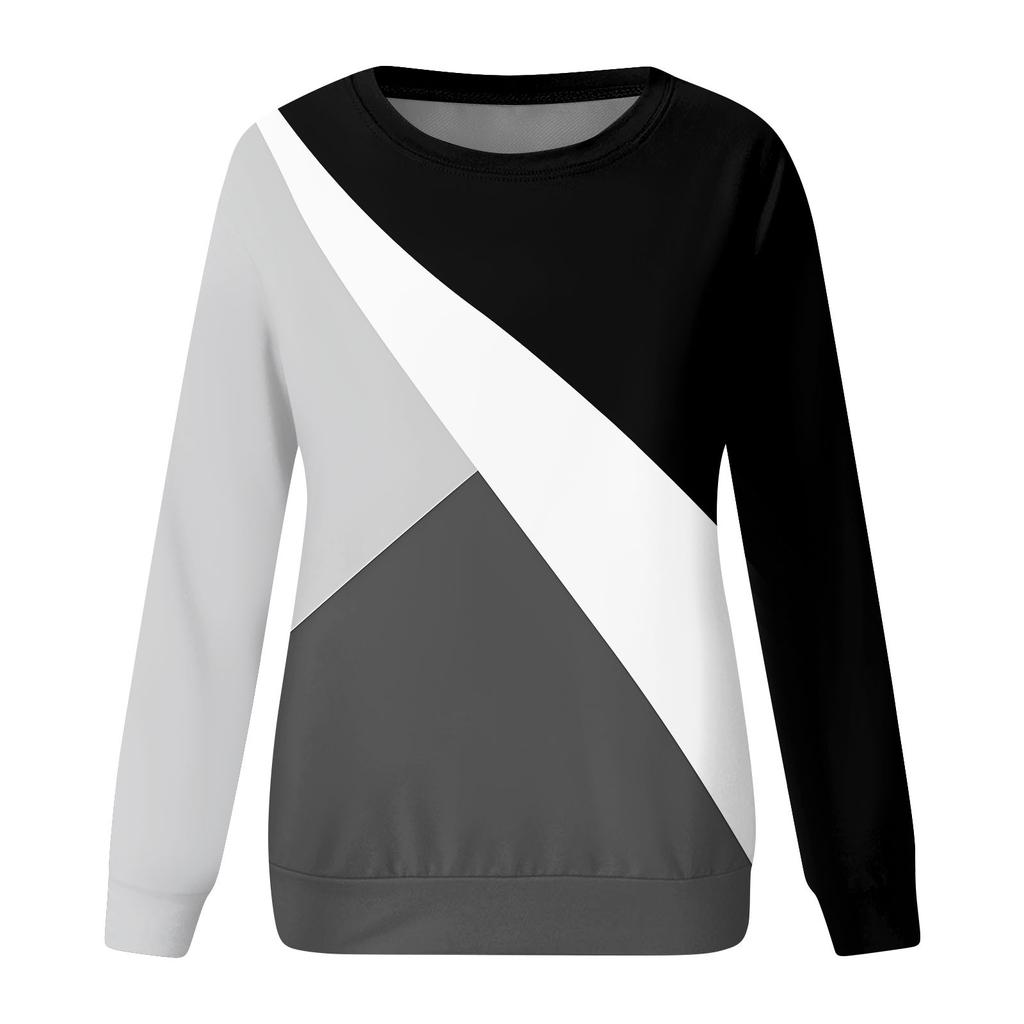Женская мода пуловер с длинным рукавом Повседневная футболка Свободный топ с геометрическим принтом и принтом