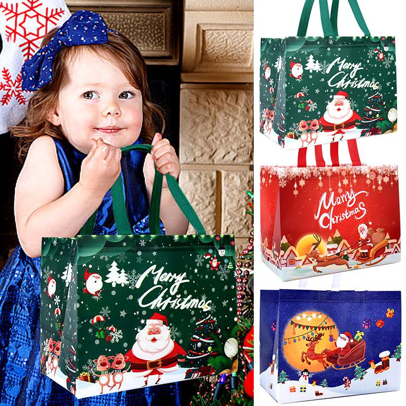 1pc Merry Christmas Gifts Bags Santa Elk Non-woven Candy Gift Packaging Tote Bag Xmas New Year Party Decor Noel Shopping Pouch