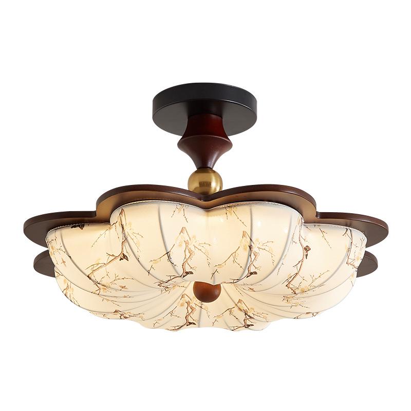 Китайская люстра эпохи Сун: Ретро Ткань и Дерево Грецкого Ореха Зенитный Потолочный Светильник