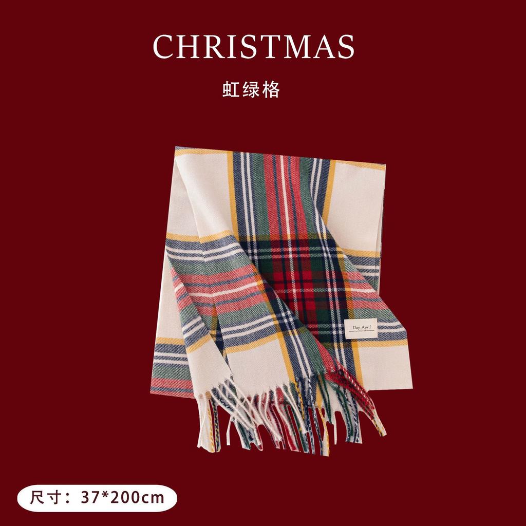 Christmas Red Checkered Scarf, Winter Versatile Scarf Women's High-end Scarf Korean Style Cold Resistant and Warm Shawl
