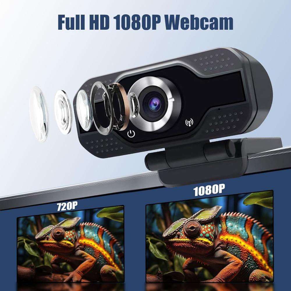 Webcam Full HD 1080p with Dual Microphones Upgraded Autofocus 30fps Noise Reduction and Privacy Shutter