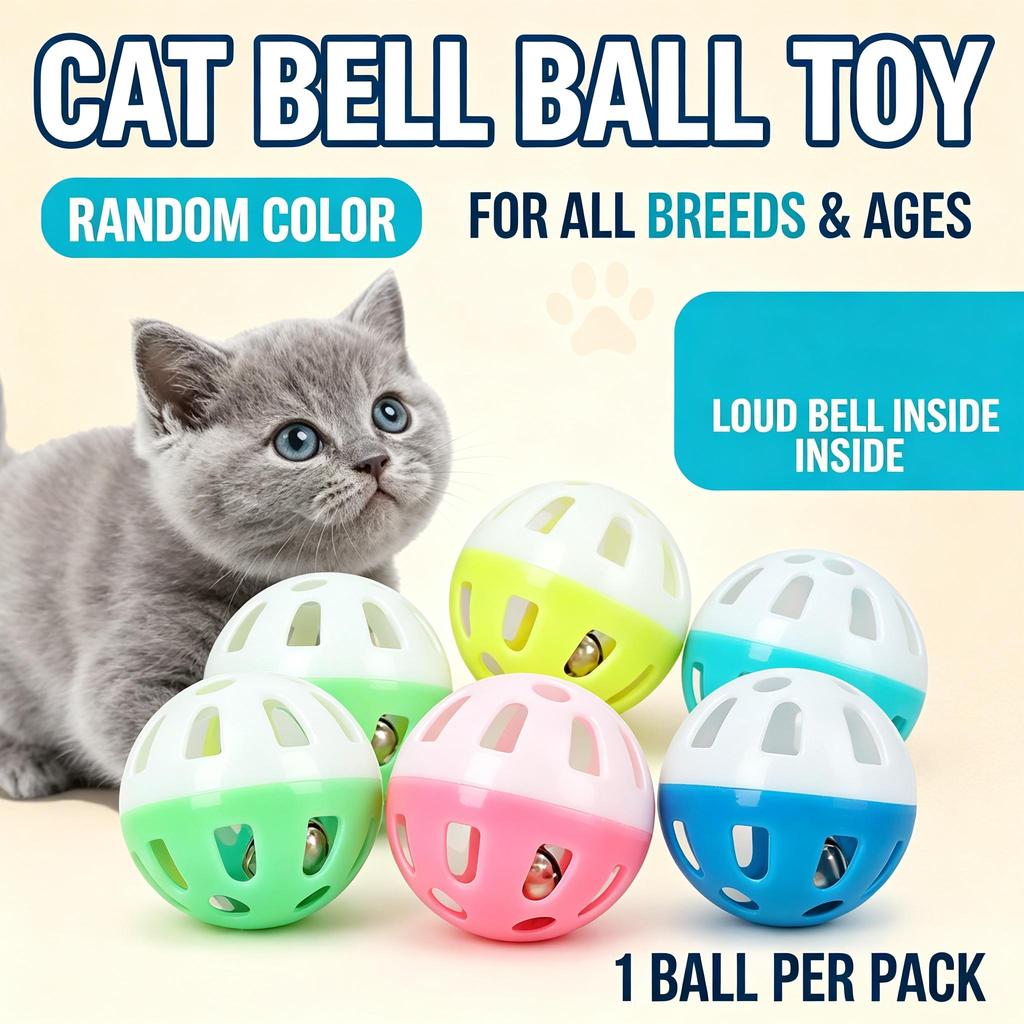 Interactive Pet Ball Toy with Bell – Fun Chase & Pounce Rattle for Puppy, Kitten, Indoor Play & Exercise