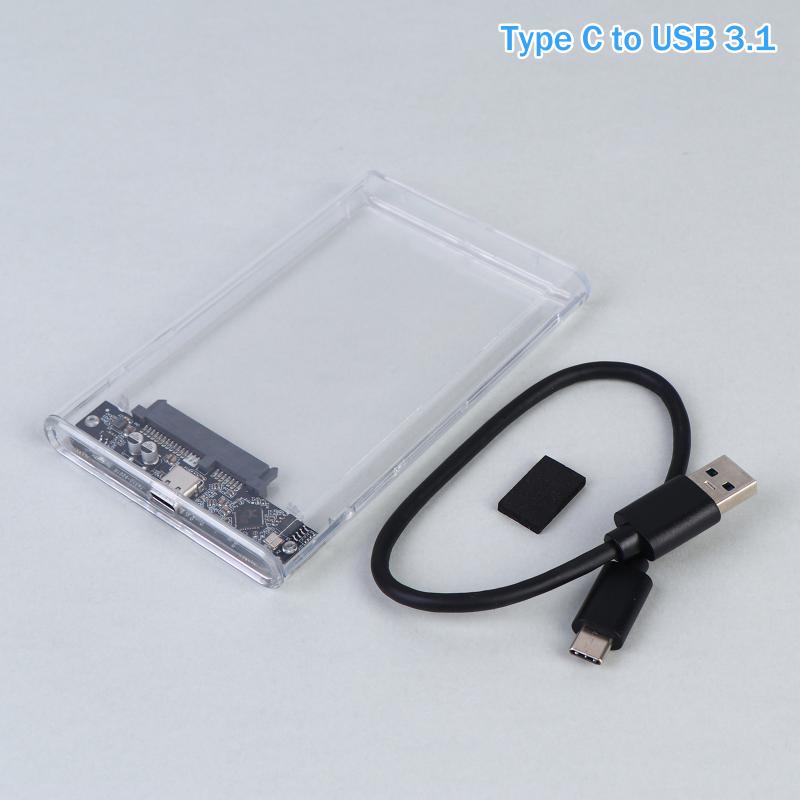 Внешний корпус для 2,5-дюймовых накопителей USB Type C, SATA на USB 5 Гбит/с, прозрачный корпус для HDD/SSD, поддержка для ПК и ноутбуков