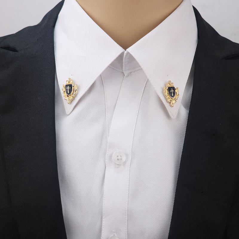 1 Pair Cross Shield Business Suit Shirt Collar Lapel Pin Brooch Tips Men Jewelry