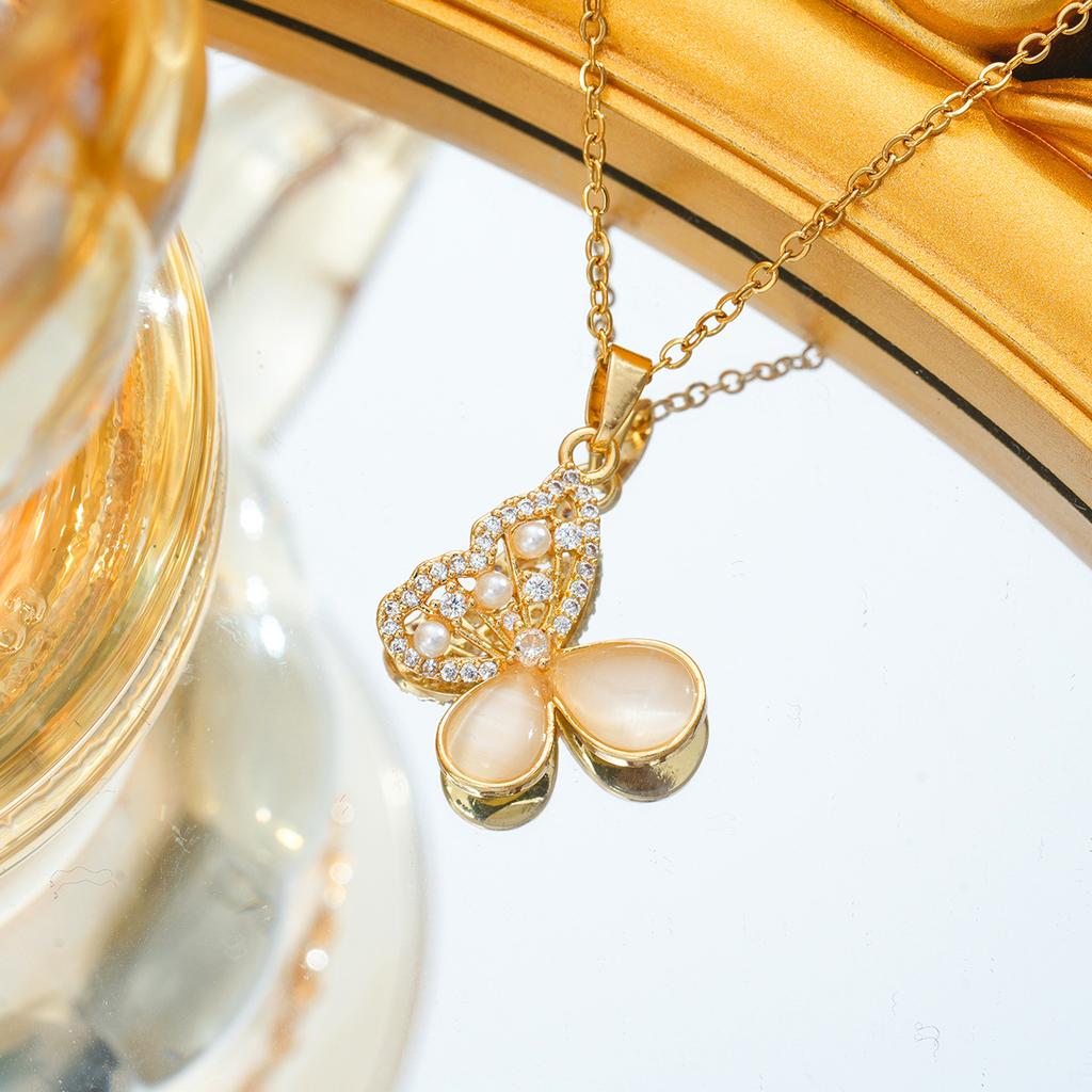 Ожерелье с бабочкой из кошачьего глаза для женщин, универсальная высококачественная цепочка на ключицу, темперамент