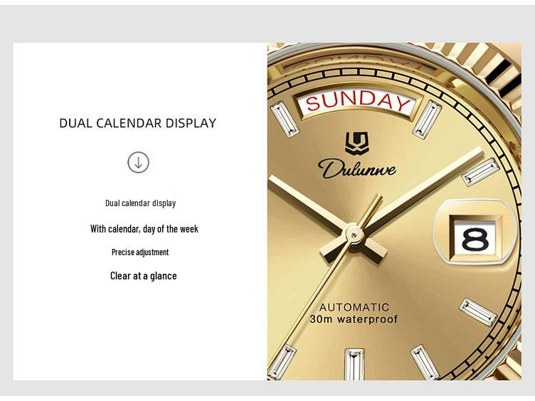 Durlanway Новые мужские автоматические стальные часы с двойным календарем – Модные, водонепроницаемые, деловой стиль