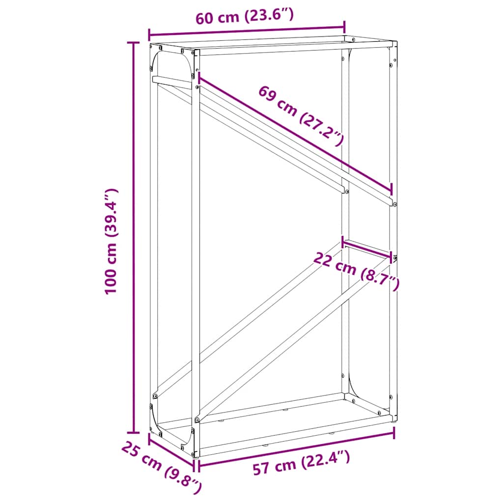 Firewood Rack Anthracite Grey 60 x 25 x 100 cm Cold Rolled Steel
