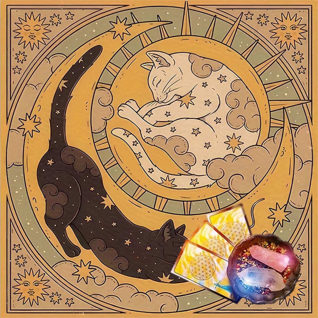 Скатерть для Таро Скатерть для алтаря Луна Кошка Узор Скатерть для астрологии Скатерть для гаданий Гобелен Настенное украшение